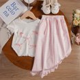 thumbnail image 2 of 2 Pcs/set Summer Kid Girls Clothes Set Sweet T-shirts and Wide Legging Pants Children Fashion Top Bottom Outfits Streetwears, 2 of 6