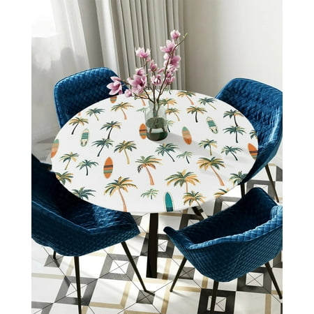 

Tablecloth Round Fitted Palm Trees Surfboards Leaves Elastic Edged Table Cover Protector Cloth Waterproof Polyester Rectangle 45 -50
