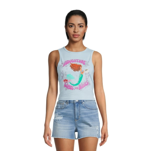 The Little Mermaid Juniors’ Keyhole Sleeveless Graphic Tee, Sizes XS-3XL