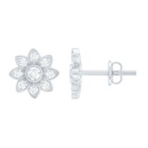 Rosec Jewels 1/2 CT Diamond Flower Stud Earrings in Prong Setting, 10K White Gold