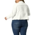 thumbnail image 3 of Agnes Orinda Vestes en Jean pour Femmes Grande Taille Manches Longues Manteaux en Denim Lavé avec Poches 3X Blanc, 3 of 6