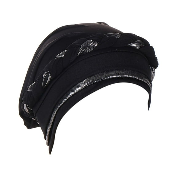 BKQCNKM Headbands for Women Headband for Washing Face Women Braid Hat Muslim Ruffle Cancer Turban Wrap Cap Headbands, Black One Size