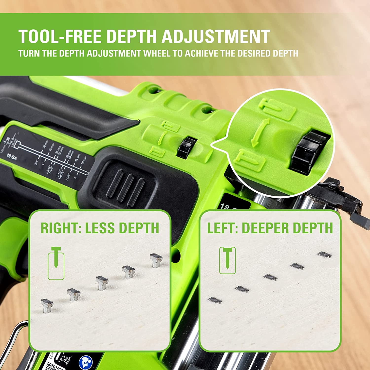 Greenworks 24V 18GA Brushless Brad Nailer, Cordless Staple Gun, Tool Only