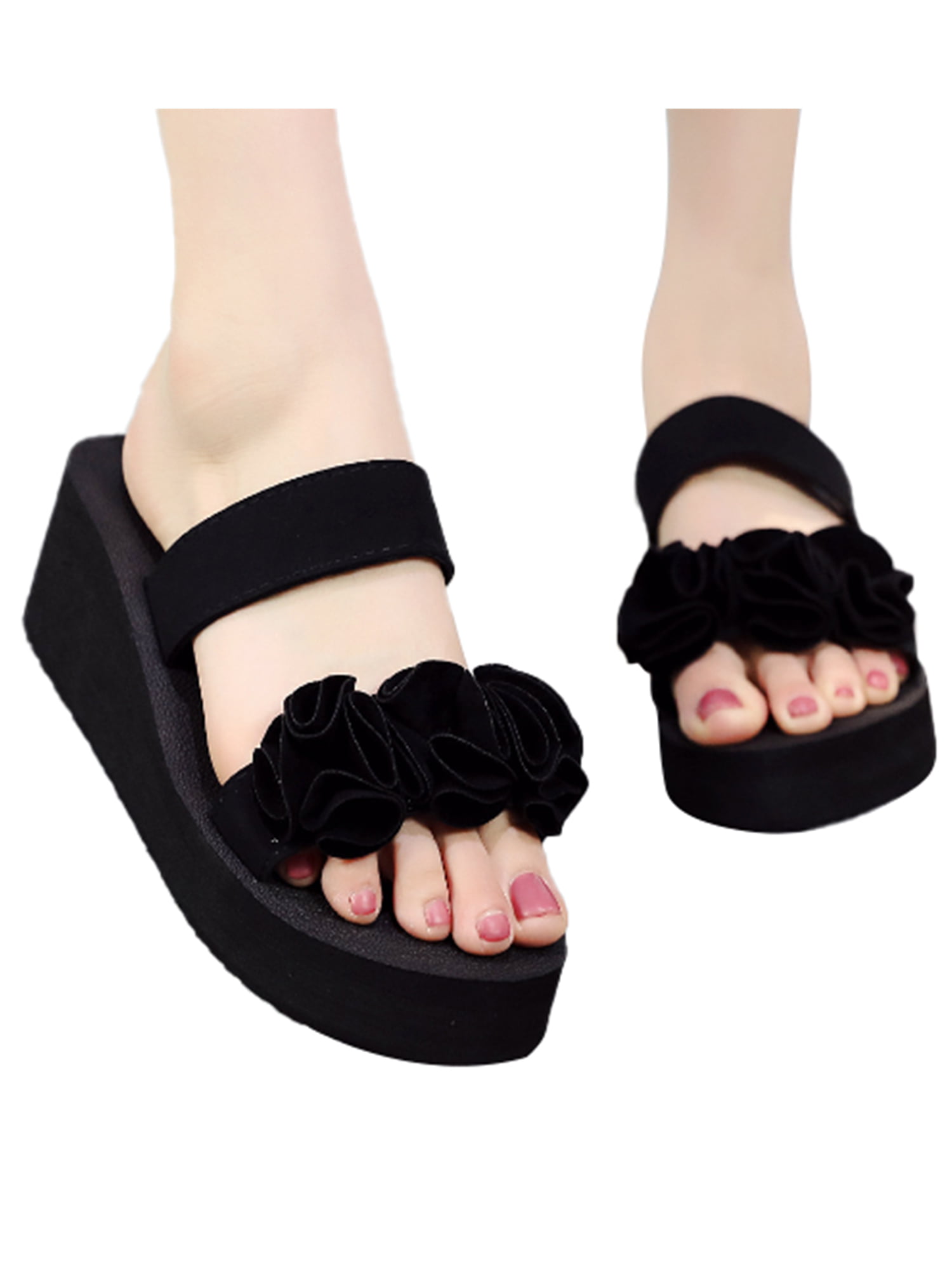 Women's High Wedge Heel Open Toe Slippers Sandals Platform Shoes Flower Creepers 