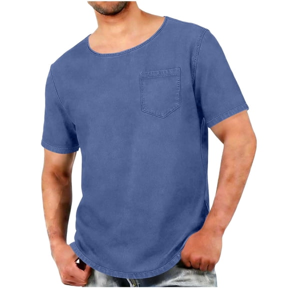 USNSM Mens Plus Size T-Shirts Cotton Short Sleeve Pocket Tee Shirt Casual Crew Neck Moisture Wicking Soft Basic Top Shirts Blue XXXXL