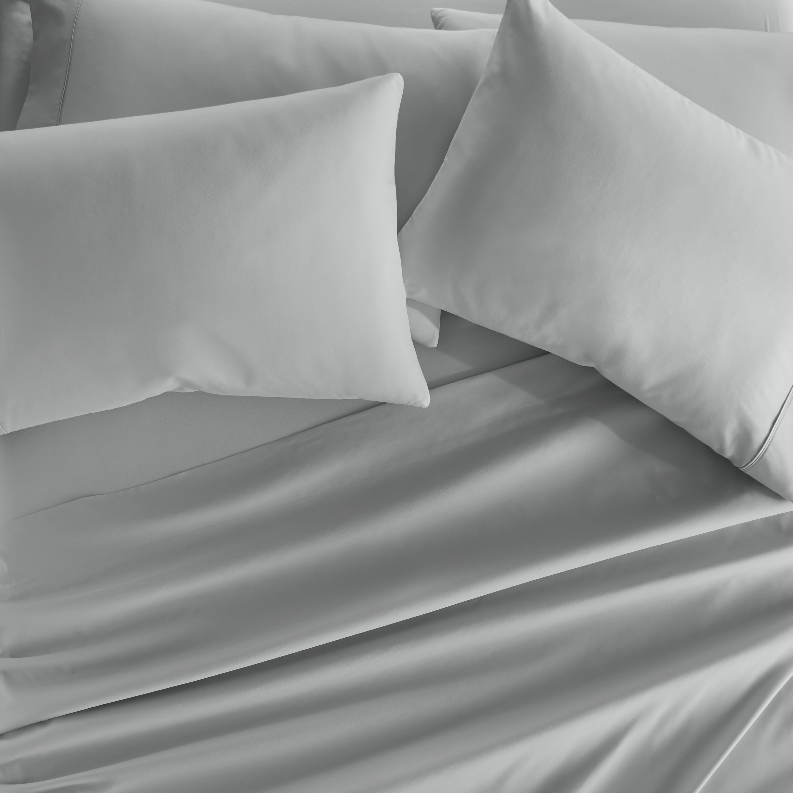 King, Light Gray Solid Microfiber 6 Piece Bed Sheet Set, by Noble Linens