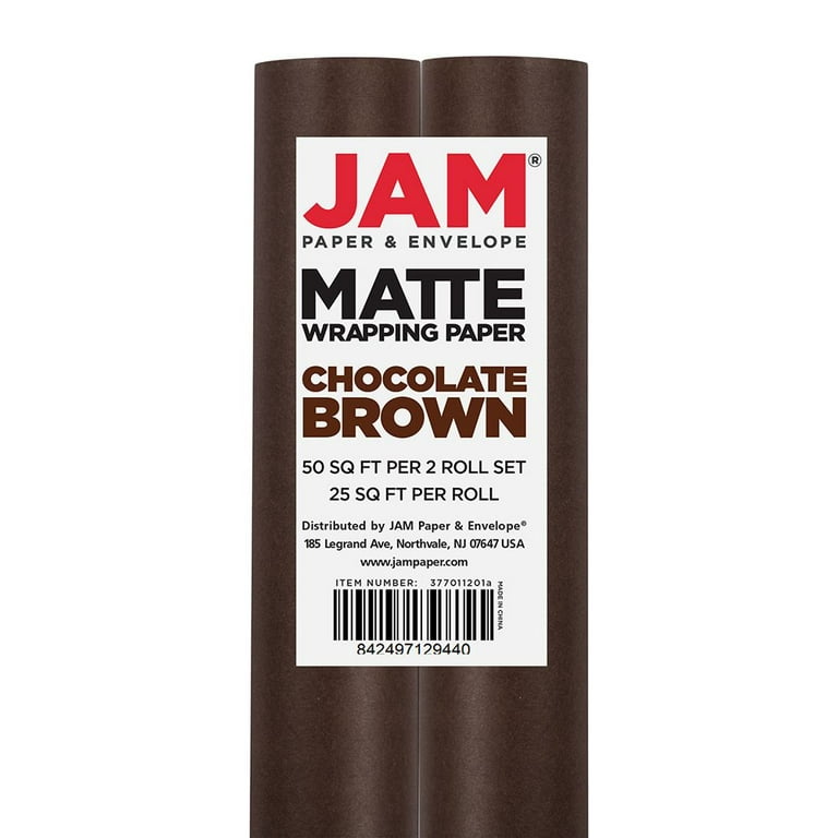 JAM Chocolate Brown Paper Matte Gift Wrap Papers, (2 Rolls) 25.5 sq ft.