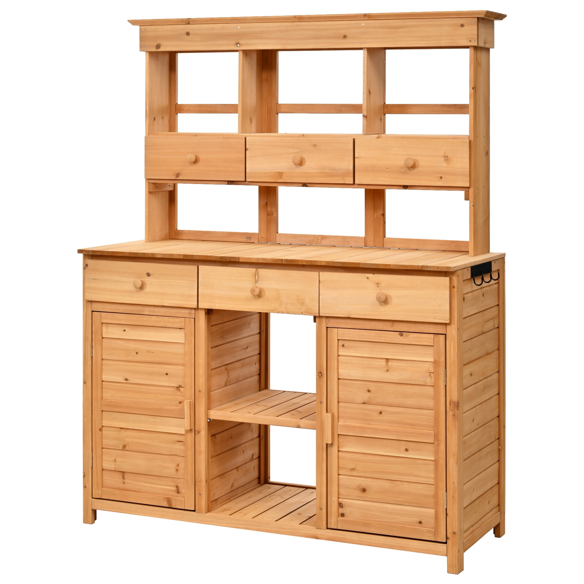 Mintazer 65.7" Outdoor Potting Bench, Garden Workstation with 6 Drawers, Cabinets & Adjustable Shelves, Natural