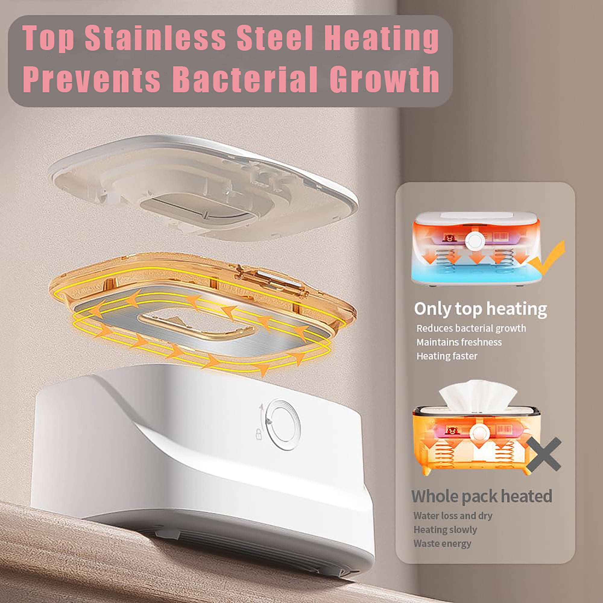 Baby Wipe Warmer with Night Light,Large Capacity Wipes Dispenser and Diaper Wipe Warmer,Fast and Even Heating,Temperature Display,3 Modes of Temperature Heating Control