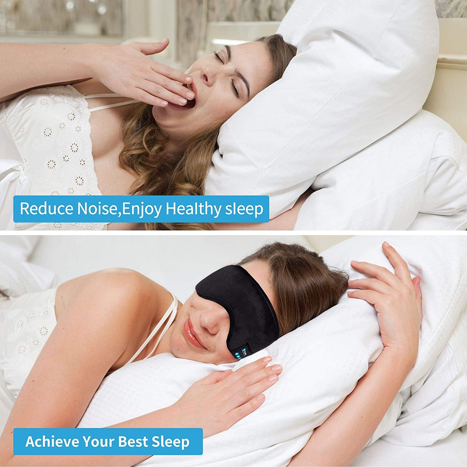 HRTGFD-Sleep Headphones 5.2 Bluetooth Sleep Mask with Music and Ultra Thin Speakers Perfect for Sleeping, Air Travel,Meditation and RelaxationUnique Gifts for Men Women - Black