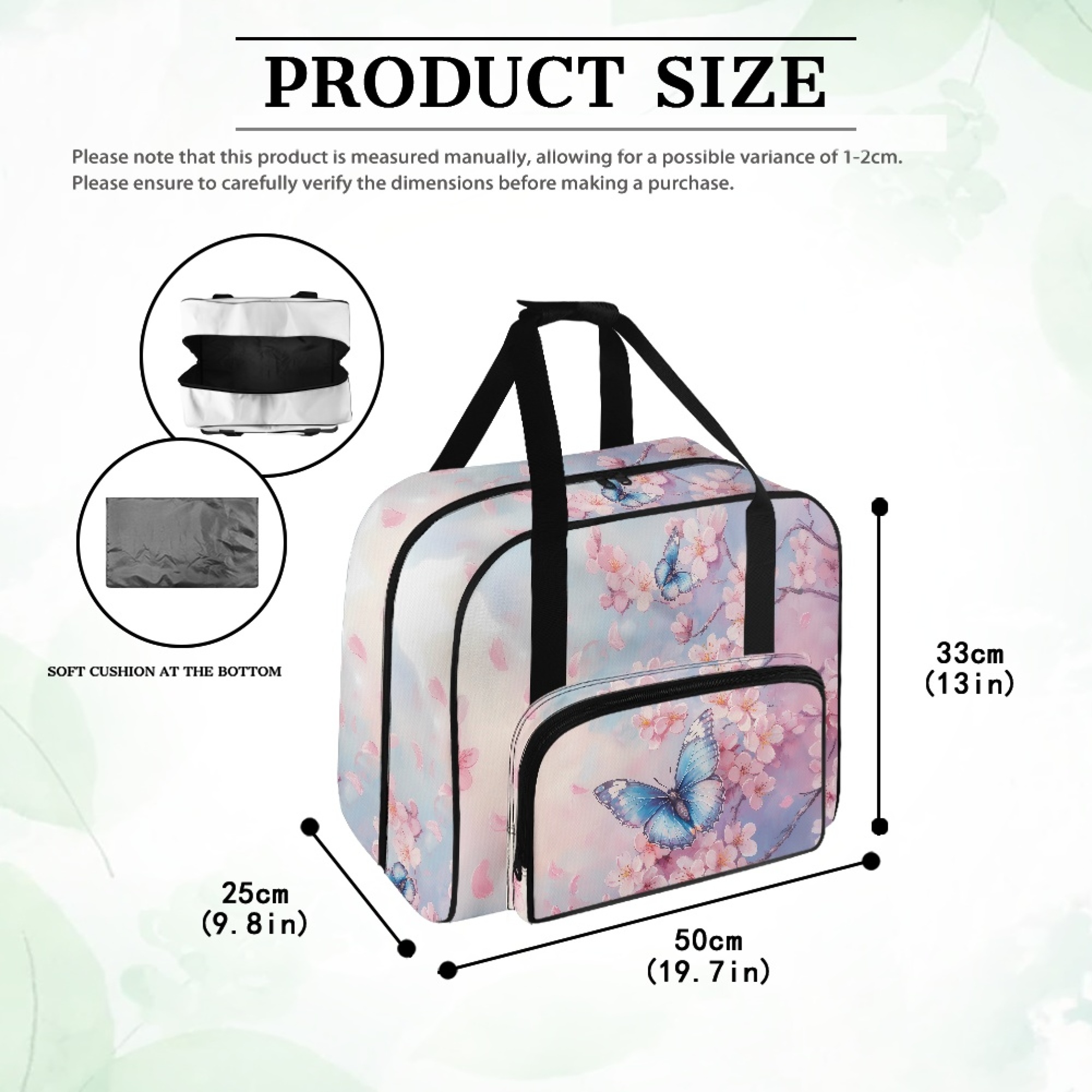 ZIATUBLE Butterfly Zippered Travel Bag Cherry Blossom Portable Carrying Totes Stain Resistant Sewing Machine Supplies Organizer Suitable for Most Standard Sewing Machine Accessories