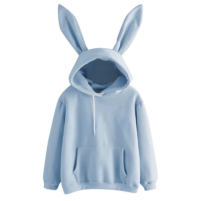 Bmisegm Sweat à Capuche Lapin à Manches Longues pour Femmes Pull Décontracté Bleu m