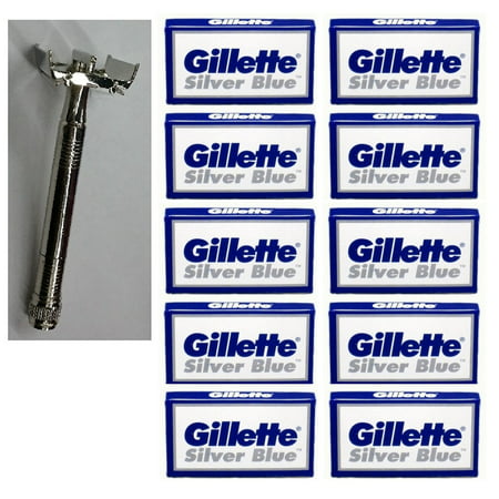 Double Edge Safety Razor + Gillette Silver Blues Double Edge Blades, 5 ct. (Pack of