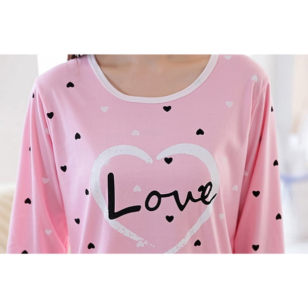 unbranded Conjunto De Pijamas De Manga Larga Para En Rosa Con Cuello Redondo Y Estampado Casual Para Mujer