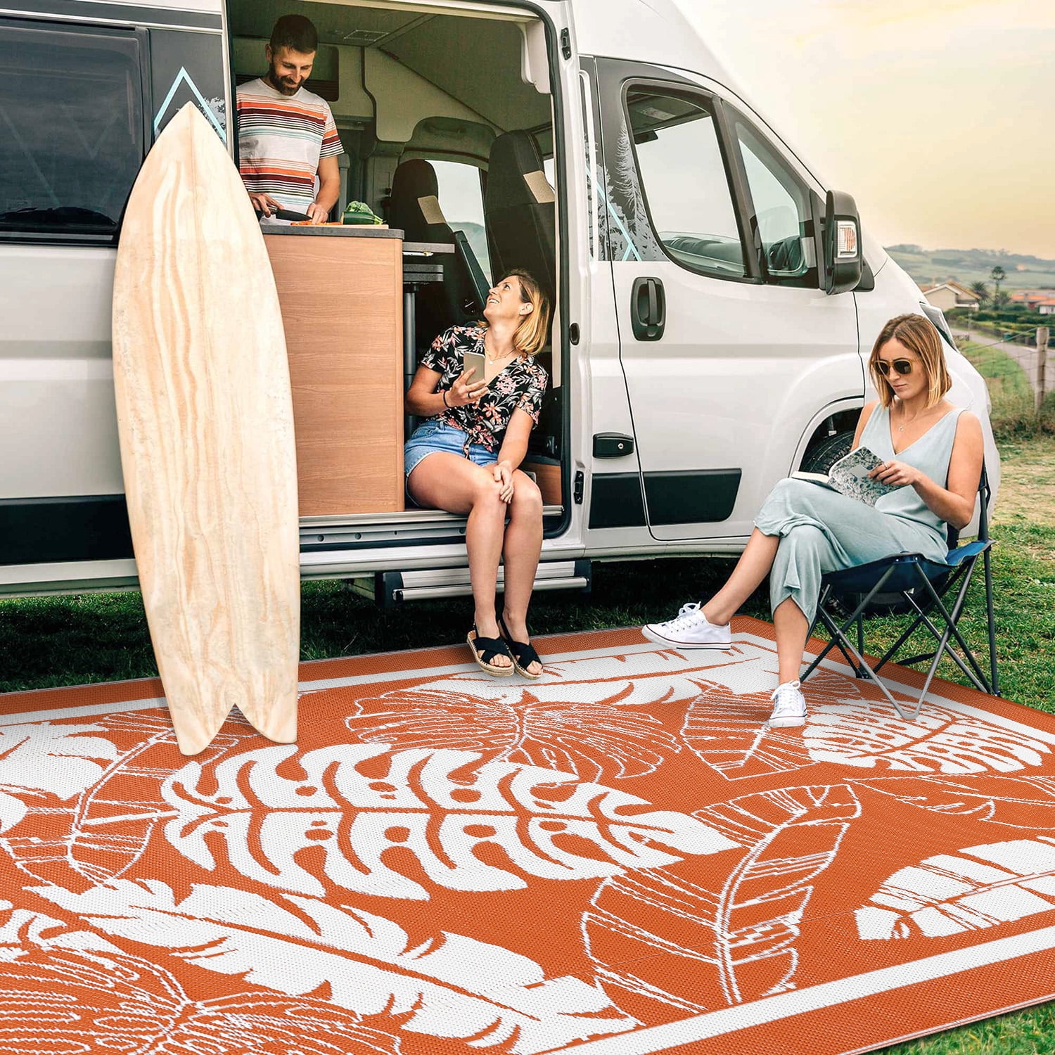 Findosom 6'x9' Outdoor Rug Patios Rug Waterproof RV Outdoor Rug Camping Rugs Reversible Plastic Straw Rug Large Outdoor Mat Outdoor Area Rug for Camping,Balcony Apartment,Patio,Picnic,Beach Orange