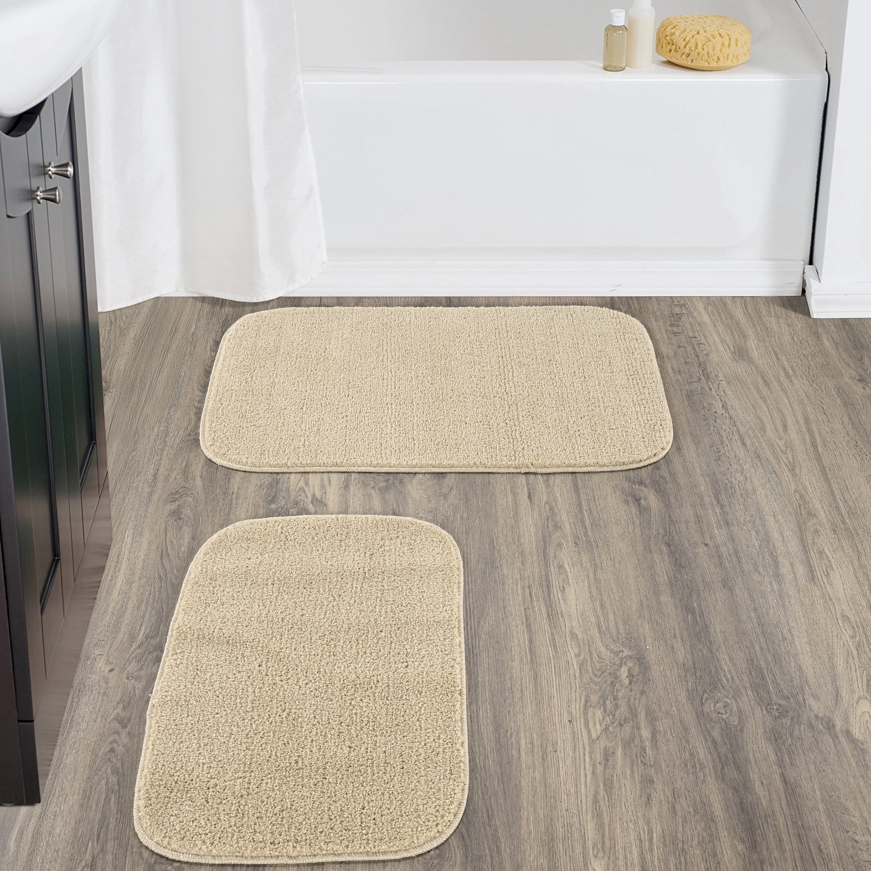 Garland Rug Gramercy Washable Bath Rug Set, 2 Piece (20"x34" & 17"x24") Champagne