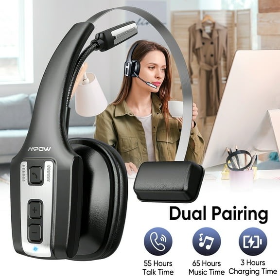 Trucker Bluetooth Headset with ENC Noise Cancellation Microphone, Trucker Headset with 60 Hrs Talk Time & Mute Button, Multipoint Connection, Bluetooth Headsets Fit for Truck Drivers/Cell Phones