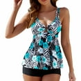 thumbnail image 2 of CALAFEBILA 2 Piece Women Swimwear Modest Tankini Pleated Floral Print Summer Bathing Suits, 2 of 8