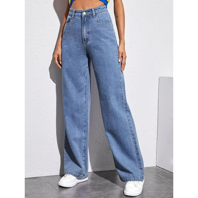 U.Vomade Jeans Taille Haute pour Femmes Jeans à Jambe Grand pour Dames