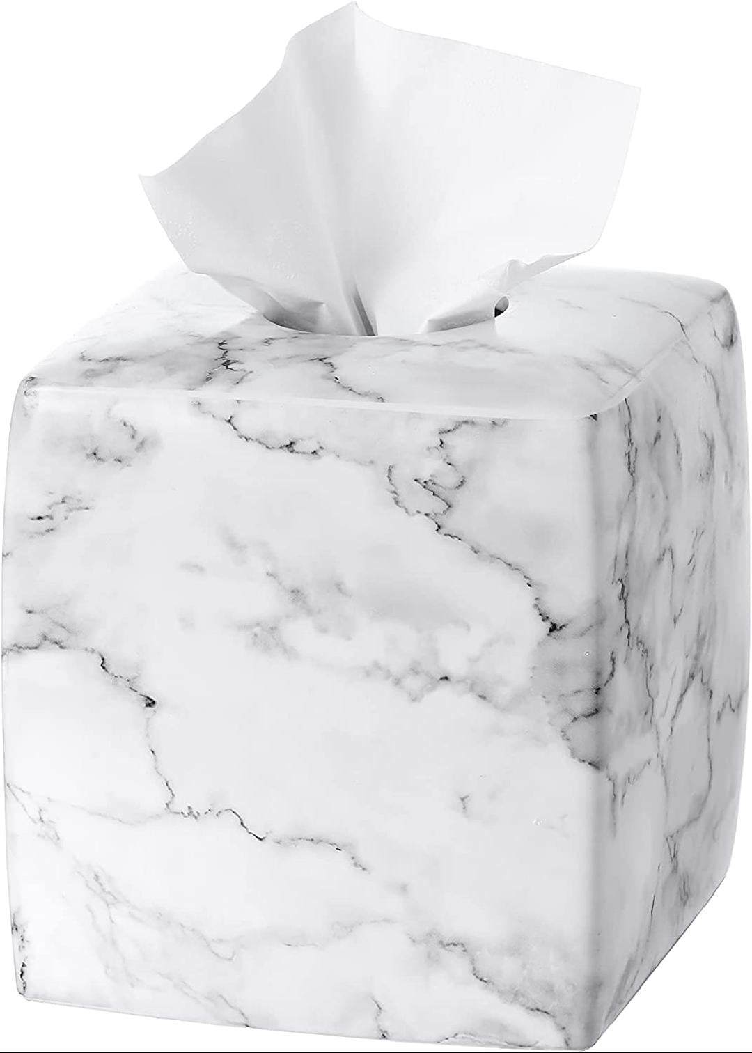 Ceramic Tissue Holder, Decorative Square Tissue Cover Box (Marble Look