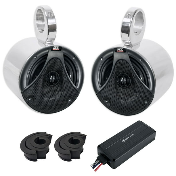 Pair MTX 6.5" 150w Silver Roll Bar Tower Speakers+Bluetooth Amp For ATV