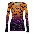 thumbnail image 5 of JGNGSHN Women's Long Sleeve Halloween Shirts Casual Crew Neck Stretchy Fitted Ribbed Knit Trendy Pumpkins Printed T-Shirt, 5 of 5