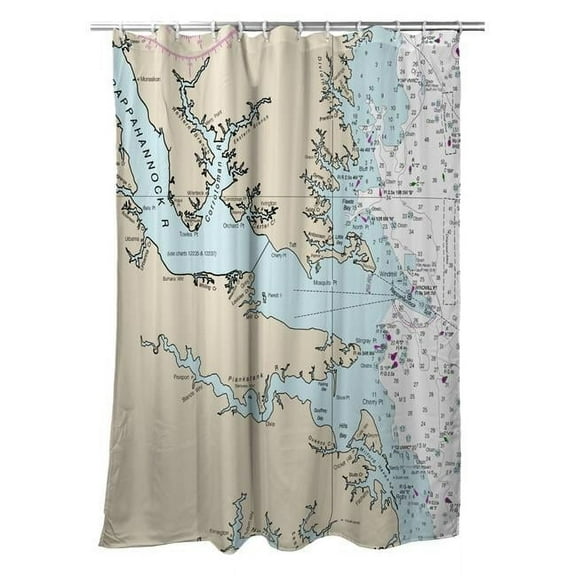 Betsy Drake SH12280HF 70 x 72 in. Chesapeake Bay, VA Nautical Map Shower Curtain