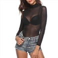 thumbnail image 2 of Camiseta de Larga Ajustada con Cuello Alto y Elástica Ultrafina para Mujer. Tops Transparentes. Negro M, 2 of 10