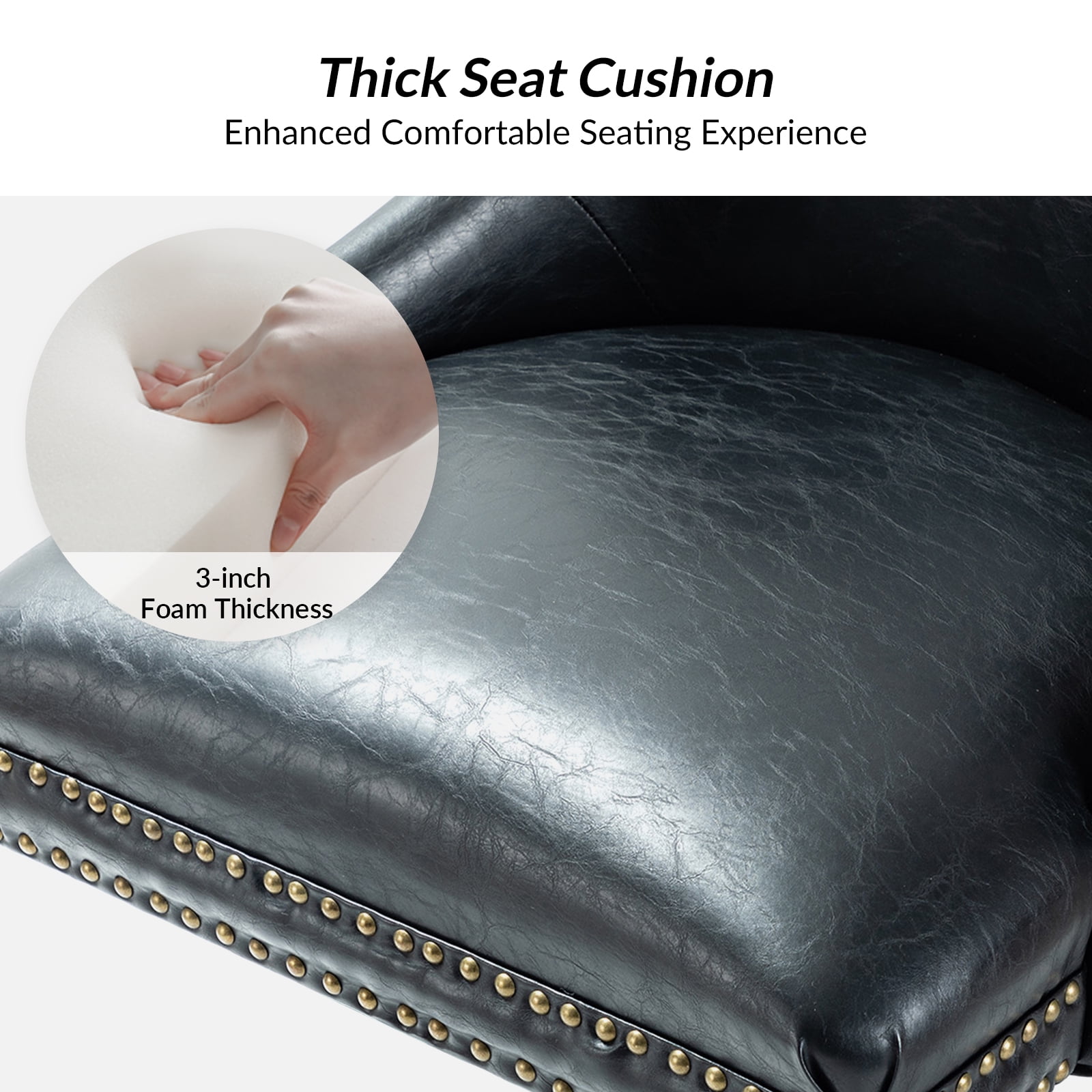 Vegan Leather Task Chair Swivel Home Office Chair Height Adjustable Mid-back Upholstered Nailhead Trim Bedroom Black