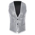 thumbnail image 3 of TiaoBug Womens Shiny Sequins Vest Button Sleeveless Jacket Nightclub Prom Party Waistcoat Silver XL, 3 of 7
