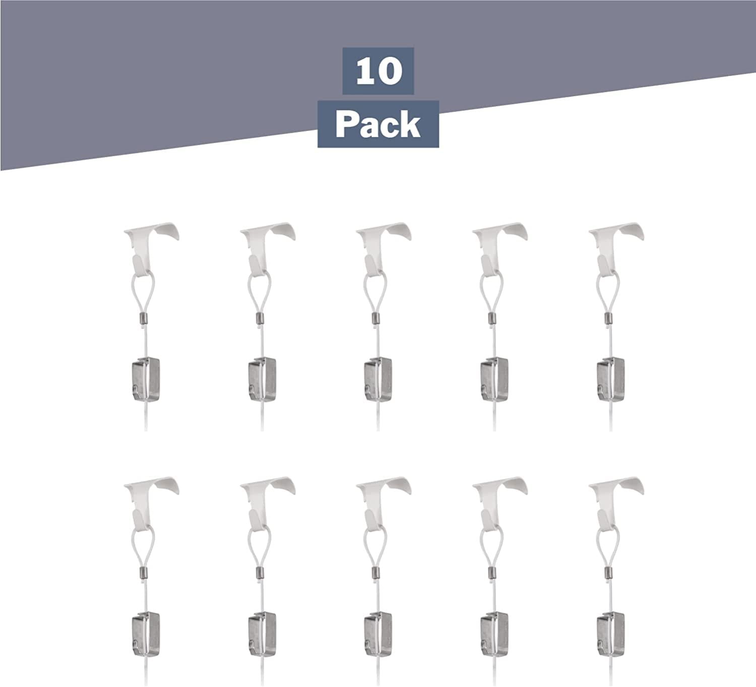 STAS 10-Pack Picture Molding Hook Set - Includes Crown Moulding Hooks + Clear Looped end Cables + STAS smartspring Picture Hook White Picture Rail Hooks, 39 inch Cord, Adjustable Hook