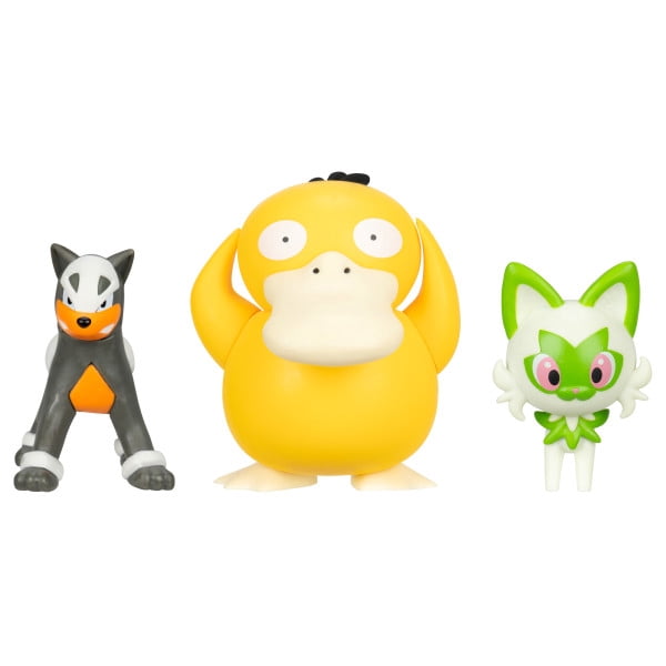 Pokemon Battle Figure 3 Pack - Features 2-Inch Sprigatito and Houndour and 3-Inch Psyduck Battle Figures