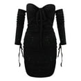 thumbnail image 4 of Deals under 10.00 LYXSSBYX Long Sleeve Dresses Hot Sale Clearance Women's Off Shoulder Mini Dress Sexy Pleated Strapless Body Party Clubwear, 4 of 8