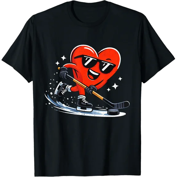 Valentine Hockey Heart Sport Valentines Day Men Boys T-Shirt All Size S-5Xl
