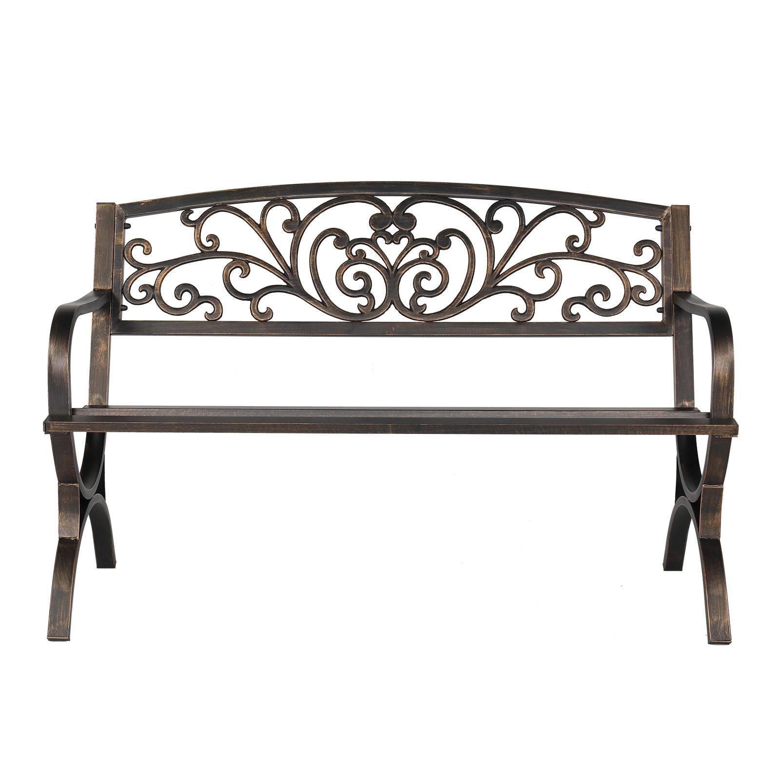 Winado Patio Garden Bench Outdoor Metal Bench Park Yard Furniture Cast Iron Loveseats Bronze