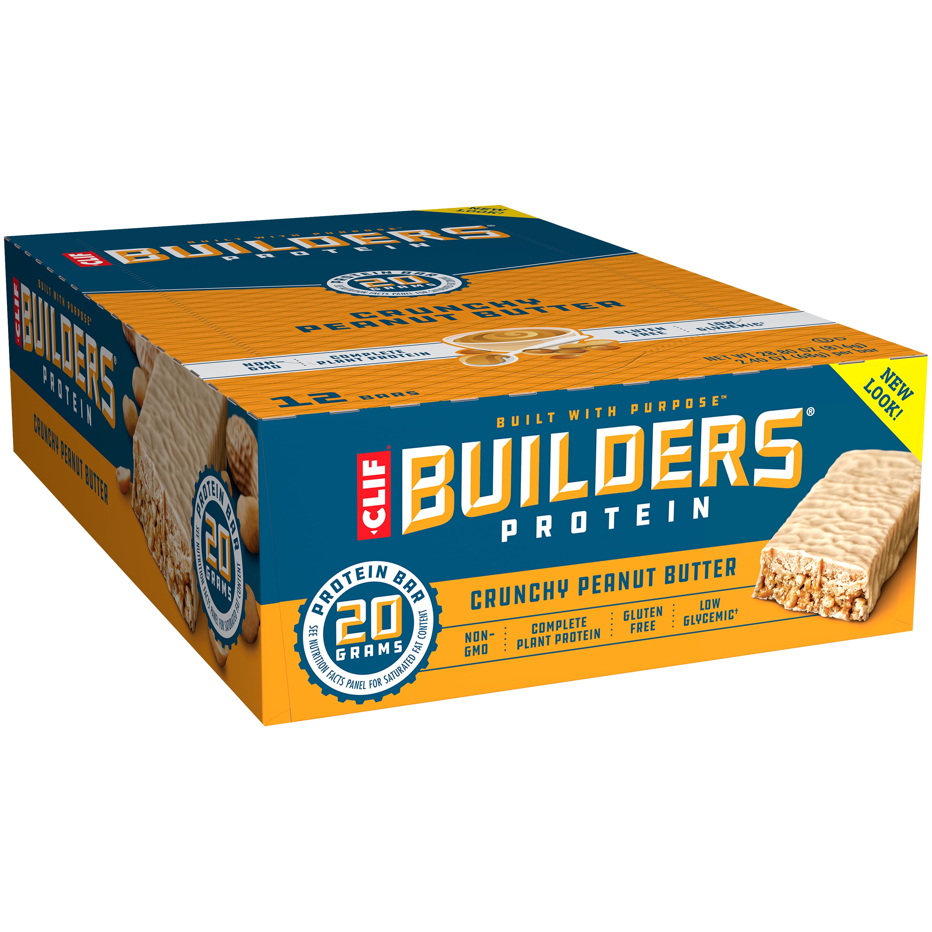 Clif Builders Protein Bars, Crunchy Peanut Butter, 20g Protein, 2.4