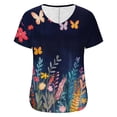 thumbnail image 5 of yoeyez Womens Summer Shirts Short Sleeves Fashion T-Shirt V Neck Casual Floral Print Tops Pleated Loose Fit Pullover Tee Multicolor 2XL, 5 of 6