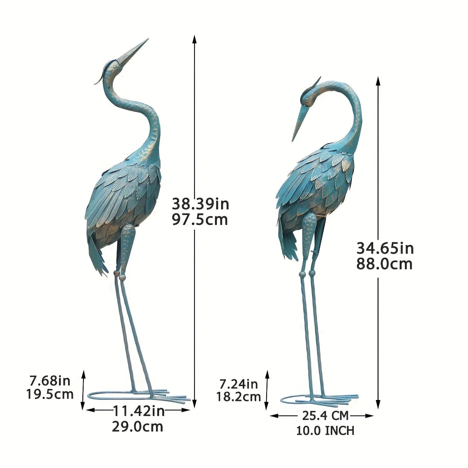 House of Avana Blue Metal Crane Garden Statues Elegant Outdoor Decor