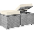 thumbnail image 1 of JJUN Set of 2 Wicker Ottomans, Multipurpose Outdoor Furniture for Patio, Backyard, Additional Seating, Footrest, Side Table w/Storage, Removable Cushions - Cream/Gray, 1 of 15