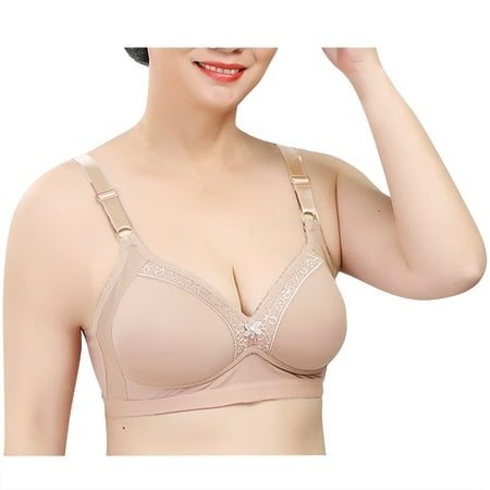 YWDJ Push up Bras for Women Plus Size Padded Closure in Back Comfortable Bras No Wires Bras Adjustable Straps Half Cup Wrap Sleep Bras Padded Plus Size Comfortable Bras Solid Comfy Bras Beige 46