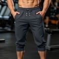 thumbnail image 2 of Timoontee Men White Drawstring Elastic High Waist Cuffed Ankle Knee Length Capri Quick Dry Jogger Pants Deep Side Slip Pockets Lightweight Sports Casual Sightseeing Trousers XXXXL, 2 of 9