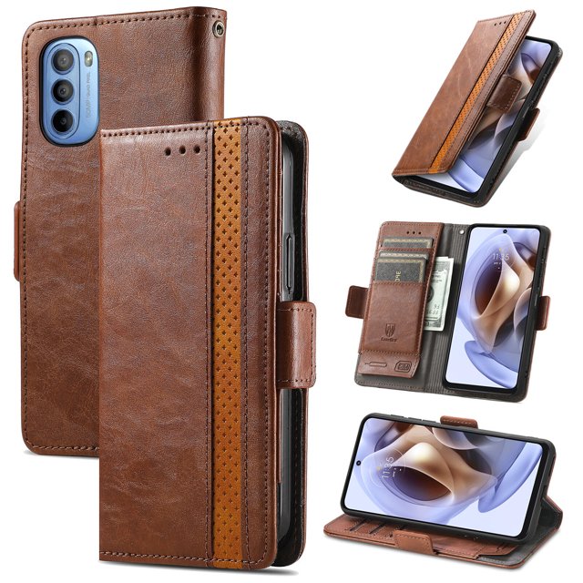 Case for Motorola Moto G31 Cover Leather Wallet Folio Case Book Design Flip Magnetic Closure - Brown
