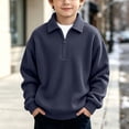thumbnail image 2 of Quarter Zip Sweatshirt Boys Girls Waffle Casual Loose Fashion Fall Winter Tops Lapel Long Sleeve Pullover (7Years, Navy), 2 of 9