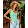thumbnail image 4 of Vafful Women Tank Tops V Neck Summer Slim Slim Stretch Workout Sleeveless Tops Ribbed Racerback Blouses Mint Green Large, 4 of 7