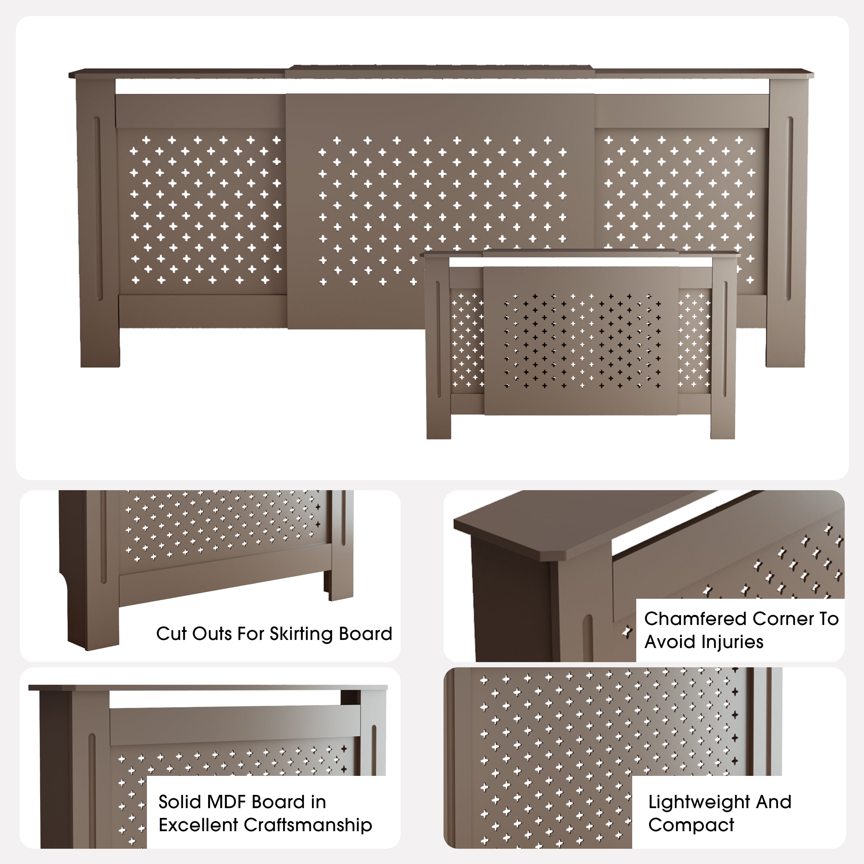 MDF Radiator Cover, Adjustable Width 80 in, Walnut, Heater Cabinet with Display Shelf