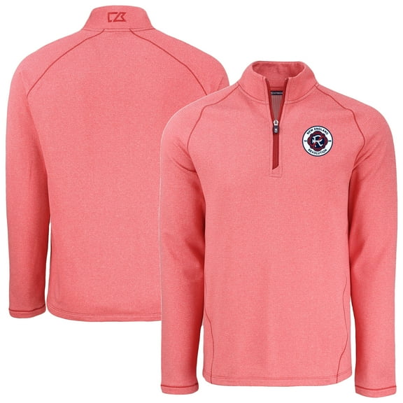 Men's Cutter & Buck Heather Red New England Revolution Peshastin Eco Fleece Recycled Raglan Half-Zip Top