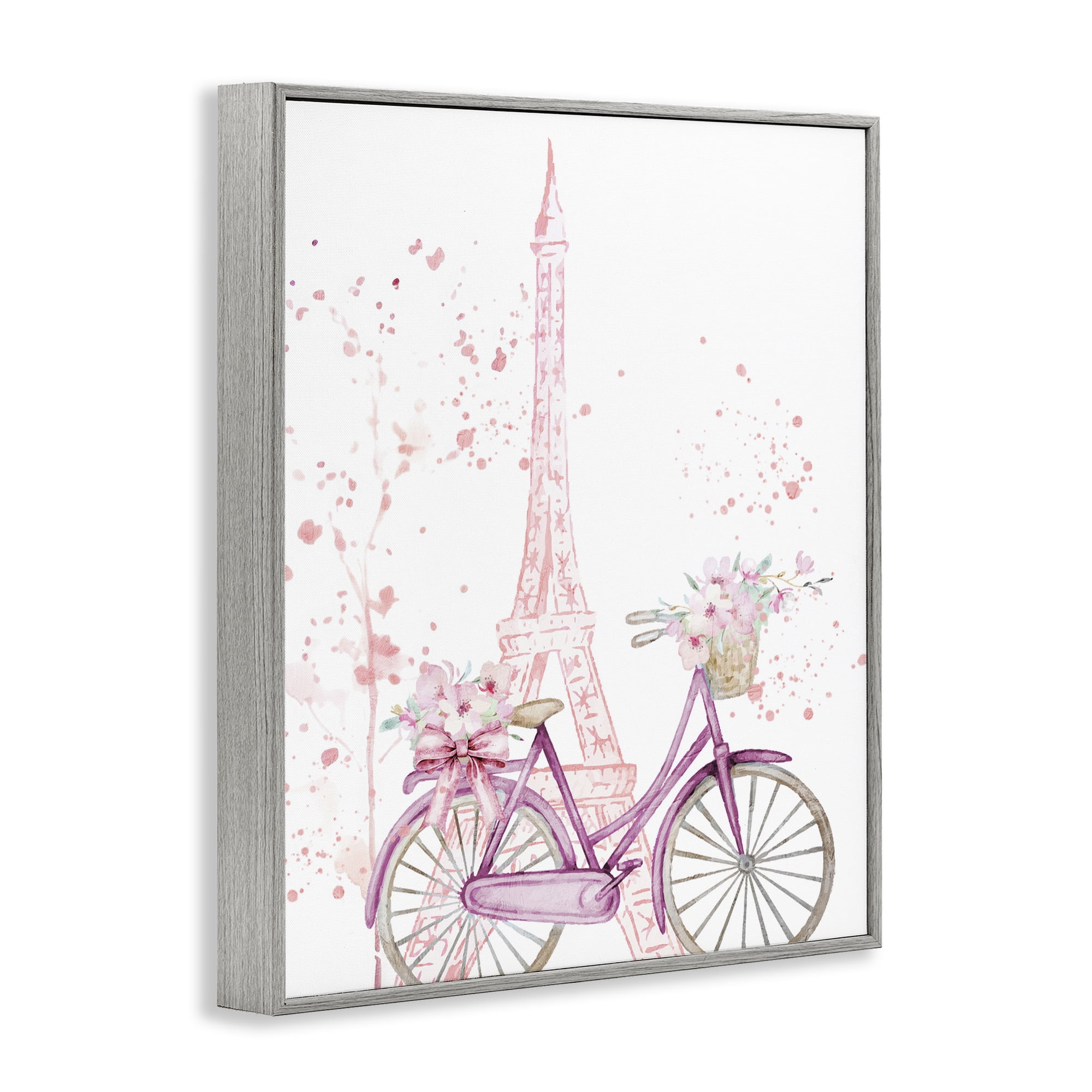 Parisian Bicycle & Modern Splatter Gray Framed Giclee Art, design by Kim Allen