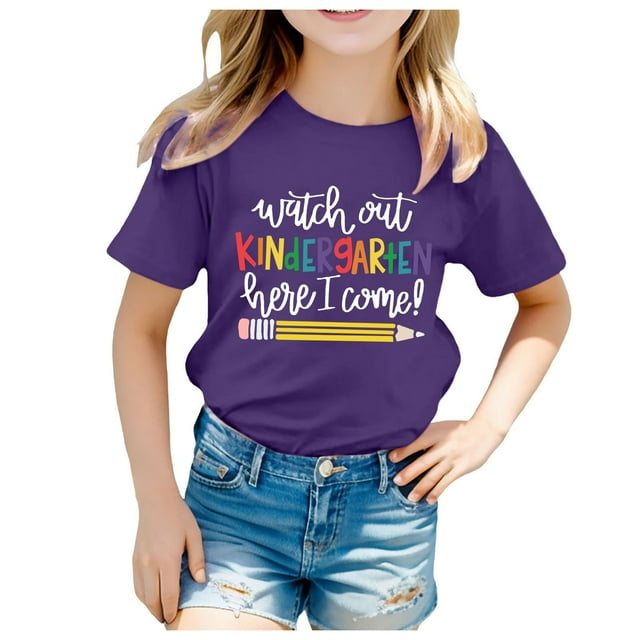 TZEWGL T-Shirts pour Nouveau-Né Rentrée Scolaire Imprimé Manches Courtes Col Ras du Cou Vêtements pour Infnants Taille 4-6T