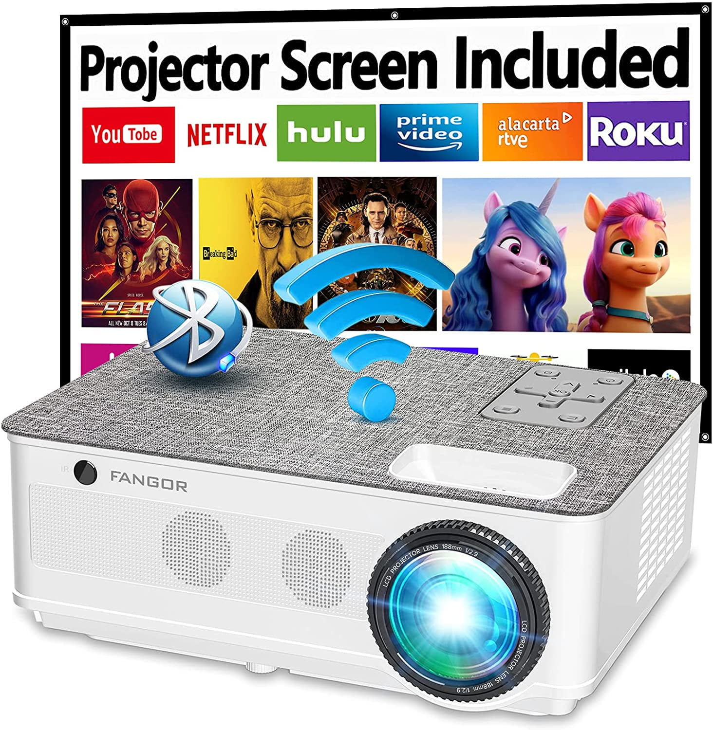 FANGOR Native 1080P Projector,WiFi Projector Bluetooth Support, LCD,7500L  Movie Projector 4K Video Support,Ideal for Home Theater