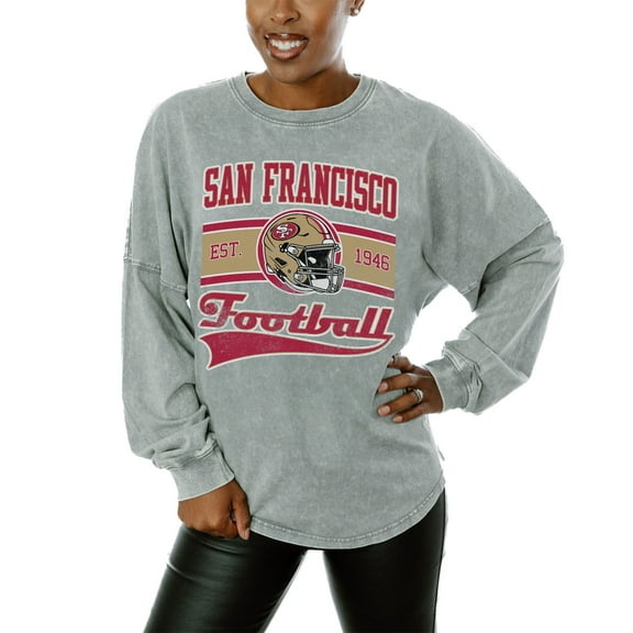 Women's Gameday Couture Gray San Francisco 49ers Snow Wash Oversized Long Sleeve T-Shirt